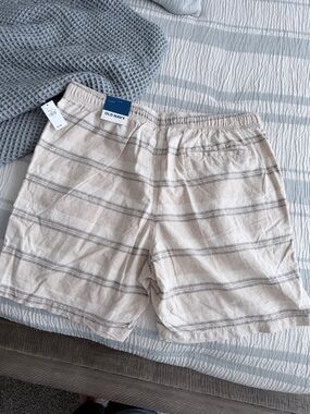 Old Navy Beige and Gray Striped Drawstring Shorts
